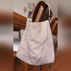 Rebecca Minkoff Tote Bag Nubuck Pebbled Leather Light Beige